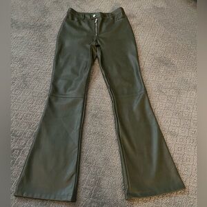 Anthropologie Flared Olive Green Pants flax leather